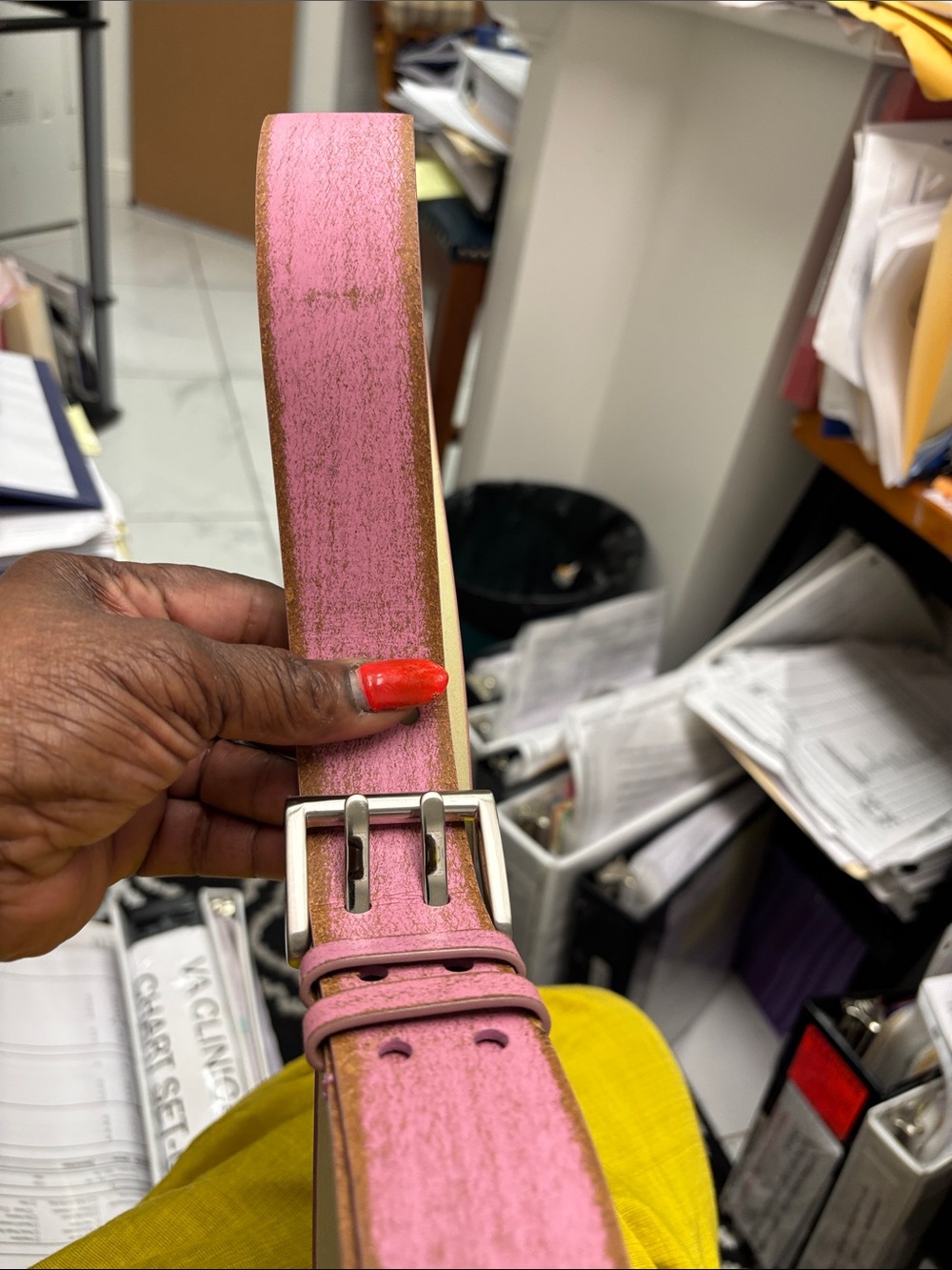Metallic Pink Leather Belt with Silver Buckle#009. NWOT